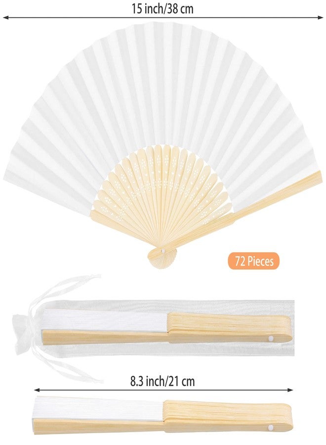 Aodaer 72 Pieces White Folding Fans with Organza Bags Paper Folding Fans DIY Paper Hand Fan Foldable Wedding Fan for DIY Crafts, Wedding Gift, Home Decoration - Image 2